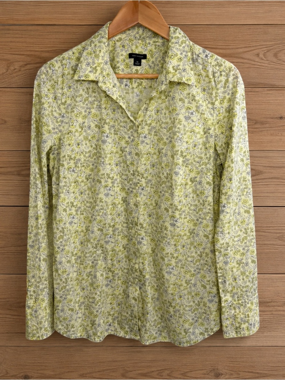 Ann Taylor Butter Yellow Floral Long Sleeve Shirt
